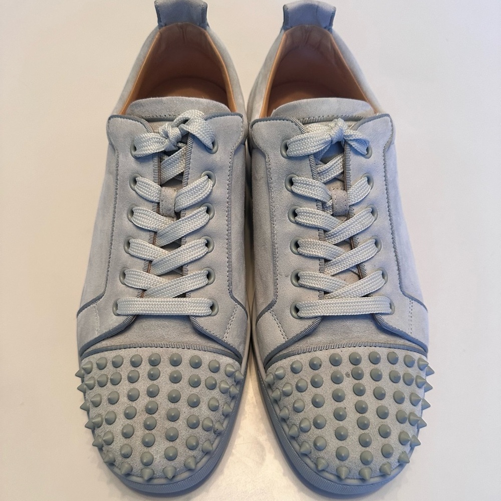 Christian Louboutin Light Blue Suede Spike Toe Sneakers